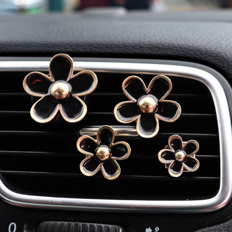 SPANICE Daisy Air Vent Clips, 4 Pcs Cute Flower Car Air Conditioning Outlet Clip Car Air Freshener Clip Charm Car Inter Decor Accessories for Women (Black) - Image 2